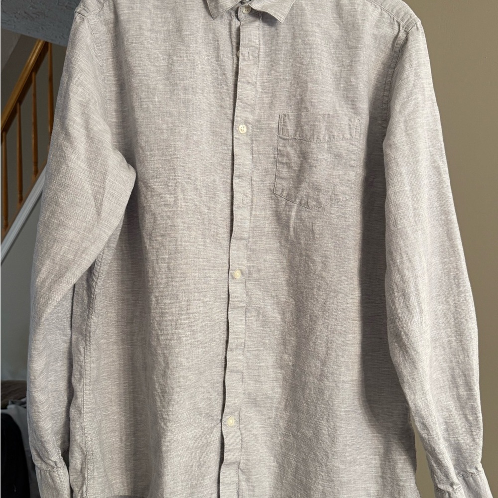 Marc Anthony Luxury Slim Fit Gray Linen Casual Button Down Shirt